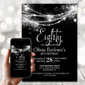 Invitation Black String Lights 80e fête d'anniversaire