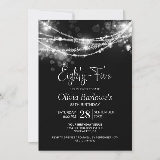 Invitation Black String Lights 85e fête d'anniversaire (Devant)