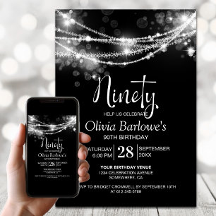 Invitation Black String Lights 90e fête d'anniversaire