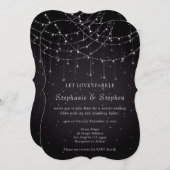 Invitation Black String Lights QR Code Mariage festif (Devant / Derrière)