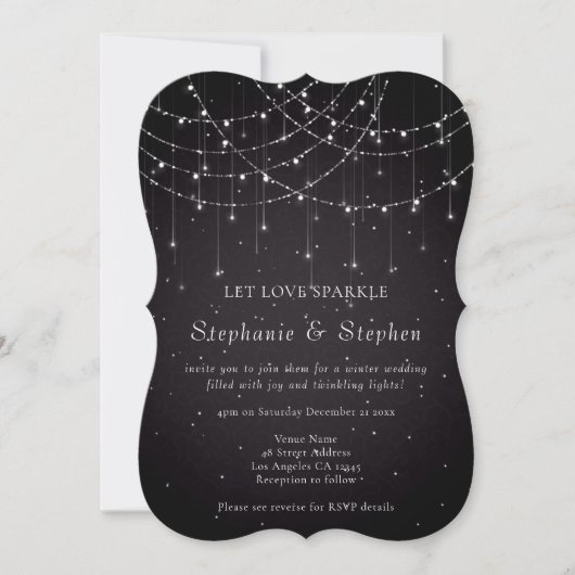 Invitation Black String Lights QR Code Mariage festif (Devant)