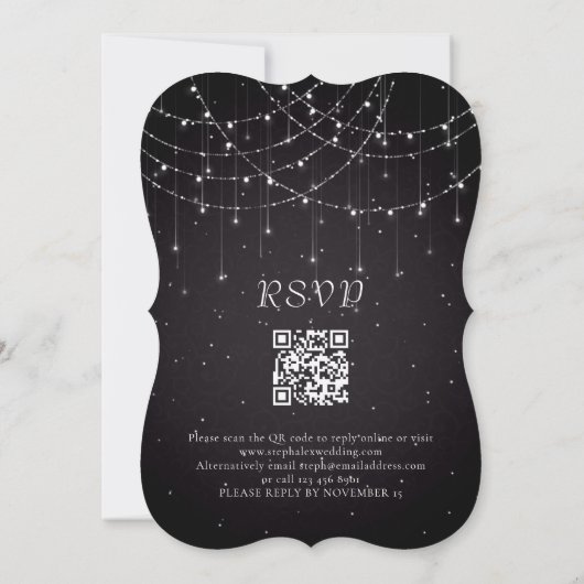Invitation Black String Lights QR Code Mariage festif (Dos)