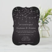 Invitation Black String Lights QR Code Mariage festif (Debout devant)