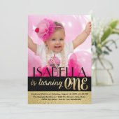 Invitation Black Stripe Gold photo premier anniversaire (Debout devant)