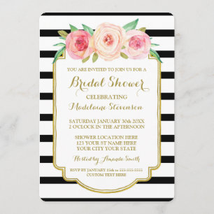 Invitation Black Stripes Fête de l'mariée florale rose or