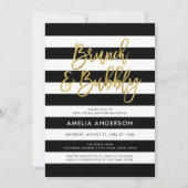 Invitation Black Stripes Gold Brunch & Bubbly Fête des mariée (Devant)