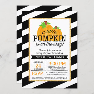 Invitation Black Stripes Gold Little Citrouille Fall Baby sho