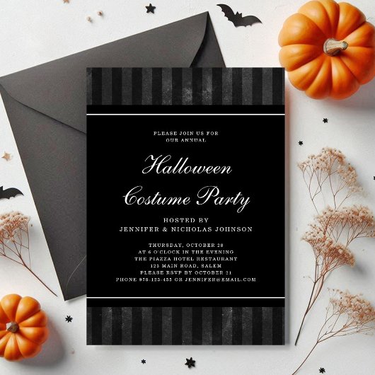 Invitation Black Stripes Halloween Costume Party