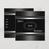 Invitation Black Studs 40e anniversaire Fête d'argent Hommes (Devant / Derrière)