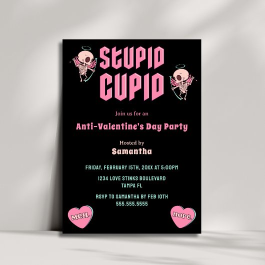 Invitation Black Stupid Cupidon Anti-Saint-Valentin Party