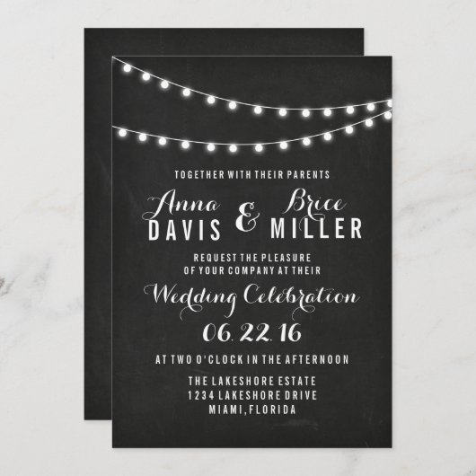 Invitation Black Summer String mariage lumière invite (Devant / Derrière)