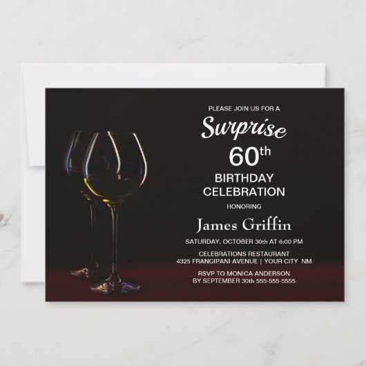 Invitation Black Surprise 60e Anniversaire Vin Glass Party (Devant)