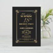 Invitation Black Surprise moderne 18e fête d'anniversaire (Debout devant)