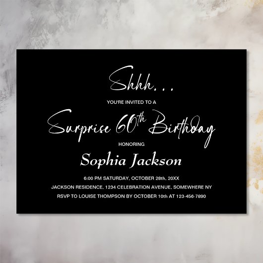 Invitation Black Surprise moderne 60e anniversaire