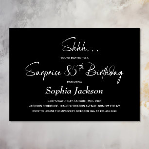 Invitation Black Surprise moderne 85e fête d'anniversaire