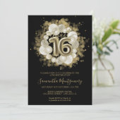 Invitation Black Sweet 16 Ballons d'aquarelle or (Debout devant)