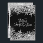 Invitation Black Sweet 16 Diamond Snowflake Winter Wonderland<br><div class="desc">Silver & Black Winter Wonderland Sweet 16 Anniversaire Invitation. Design élégant de flocon de neige en diamant. Remarque : Toutes les images plates,  Ils n'ont pas de vrais bijoux!</div>