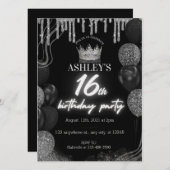 Invitation Black Sweet 16ème Parties scintillant Glowant Neon (Devant / Derrière)
