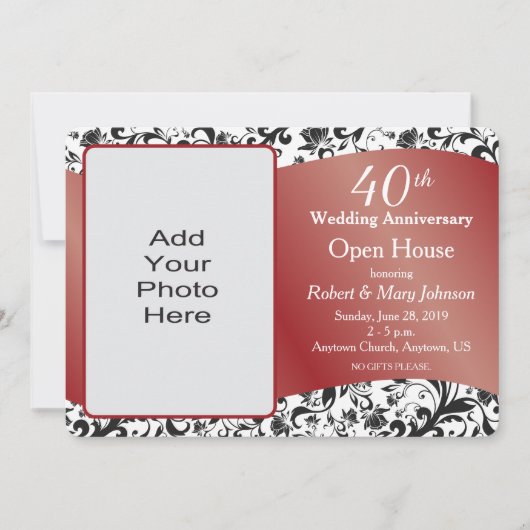 Invitation Black Swirl & Ruby 40e anniversaire de Mariage (Devant)