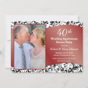 Invitation Black Swirl & Ruby 40e anniversaire de Mariage Pho