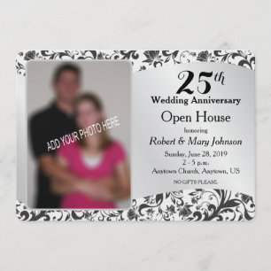 Invitation Black Swirl & Silver 25e anniversaire de Mariage