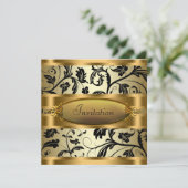 Invitation Black Swirl Vines Black Gold Party (Debout devant)