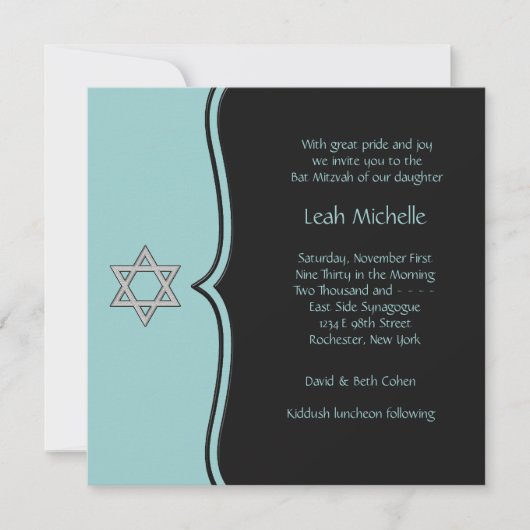 Invitation Black Teal Blue Bar Mitzvah (Devant)