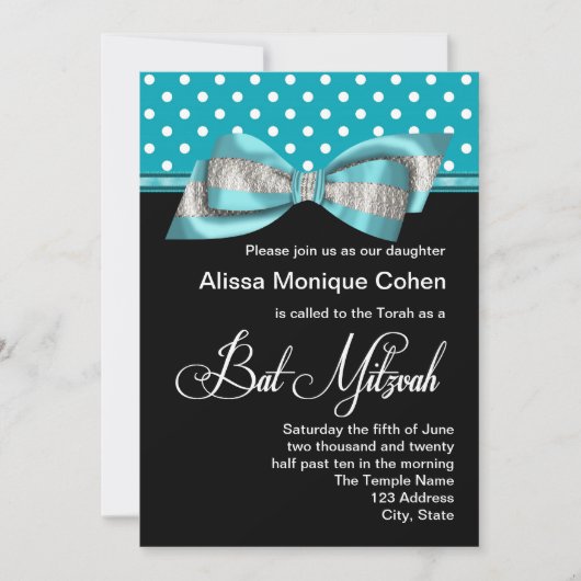 Invitation Black Teal Blue Polka (Devant)