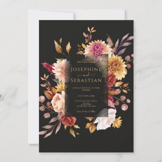 Invitation Black Terracotta Fall Floral Boho Chic Mariage (Devant)
