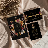 Invitation Black Terracotta Fall Floral Boho Chic Mariage
