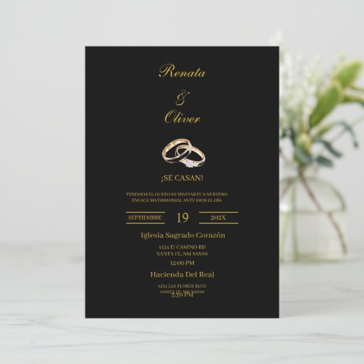 Invitation Black theme wedding ring Spanish Wedding (Debout devant)