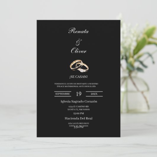 Invitation Black theme wedding ring Spanish Wedding (Debout devant)