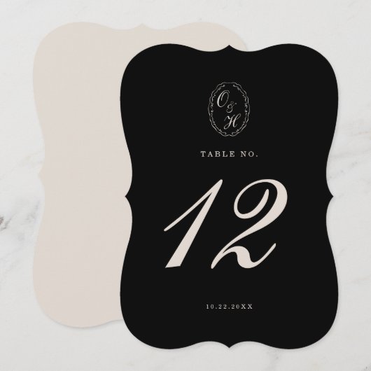 Invitation Black Tie Die-Cut Wedding Table Number (Devant / Derrière)