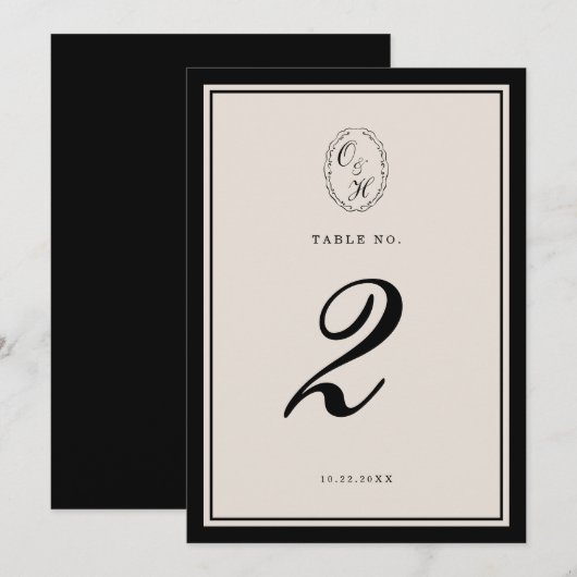 Invitation Black Tie Wedding Classic Table Number (Devant / Derrière)