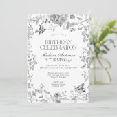 Invitation Black Toile De Jouy Fête d'Anniversaire Florale Fr (Debout devant)