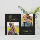 Invitation Black Trendy 2 Photos Fake Golden (Debout devant)