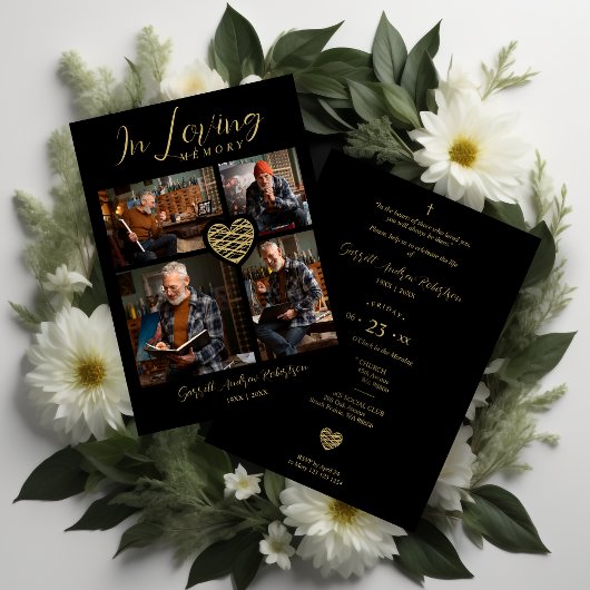 Invitation Black Trendy Collage 4 Photos Modern Heart