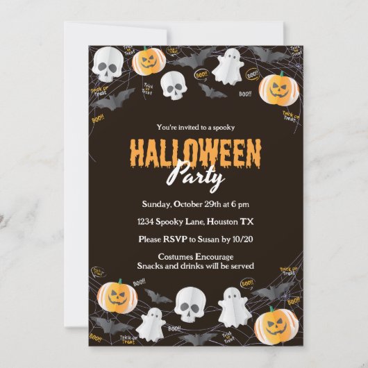 Invitation Black Trick ou Treat Halloween Costume Party (Devant)