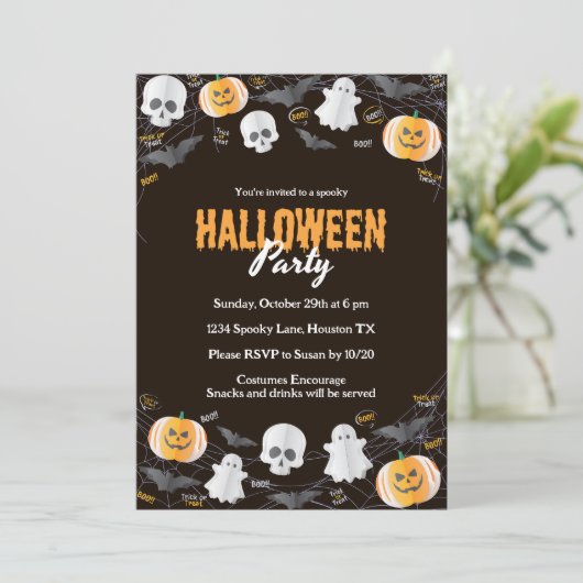 Invitation Black Trick ou Treat Halloween Costume Party (Debout devant)