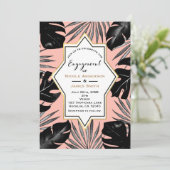 Invitation Black Tropical Feuille Coral Peach Gold Fiançaille (Debout devant)
