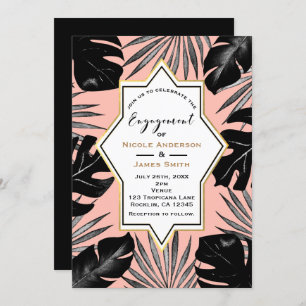 Invitation Black Tropical Feuille Coral Peach Gold Fiançaille
