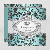 Invitation Black Turquoise Bleu Damas Princesse Bébé Fille Do (Devant / Derrière)