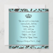 Invitation Black Turquoise Bleu Damas Princesse Bébé Fille Do (Dos)