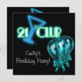 Invitation Black Turquoise Bleu Filles Noir 21e anniversaire (Devant / Derrière)
