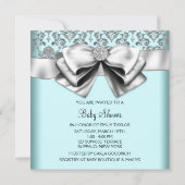 Invitation Black Turquoise Blue Damask Princess Baby shower (Dos)