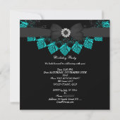 Invitation Black Turquoise Blue dentelle fête d'anniversaire (Dos)