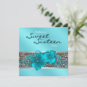 Invitation Black Turquoise Blue Leopard fête d'anniversaire (Debout devant)