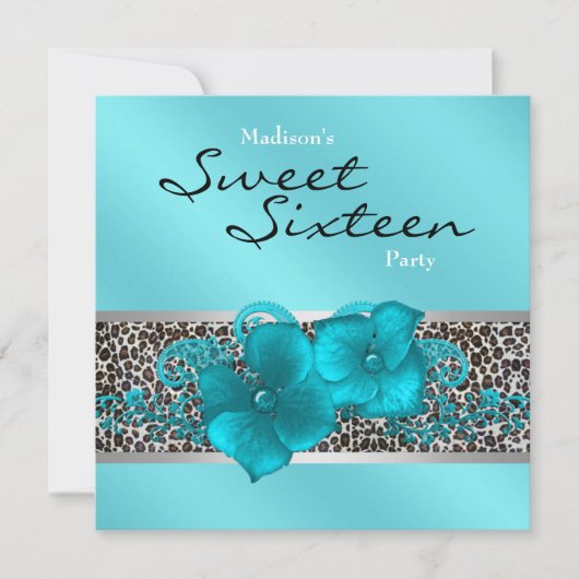 Invitation Black Turquoise Blue Leopard fête d'anniversaire (Devant)