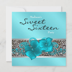 Invitation Black Turquoise Blue Leopard fête d'anniversaire