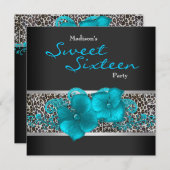 Invitation Black Turquoise Blue Leopard fête d'anniversaire (Devant / Derrière)